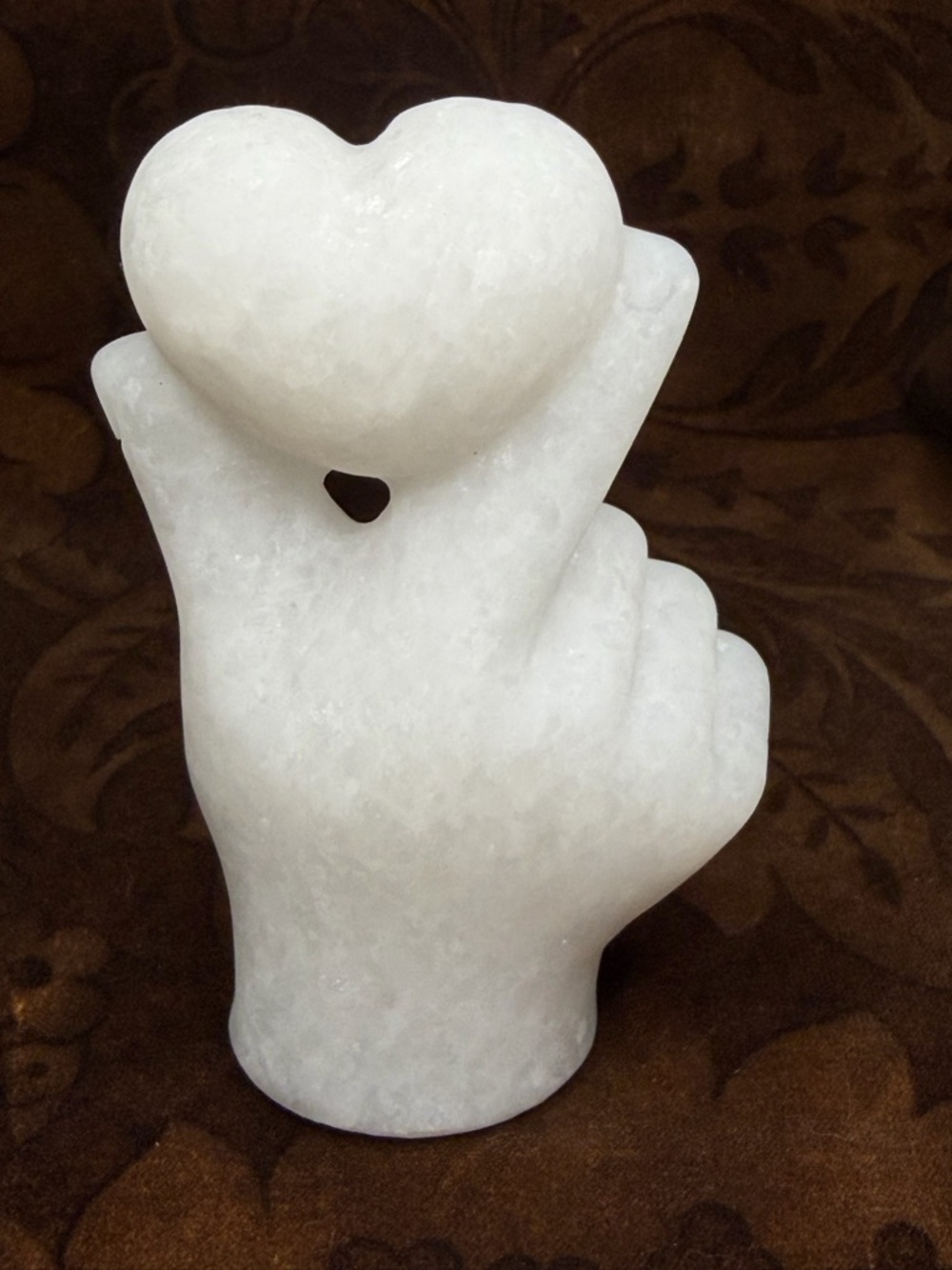 White Jade Marble Carved Heart Hand Sculpture - Picture 6 of 9